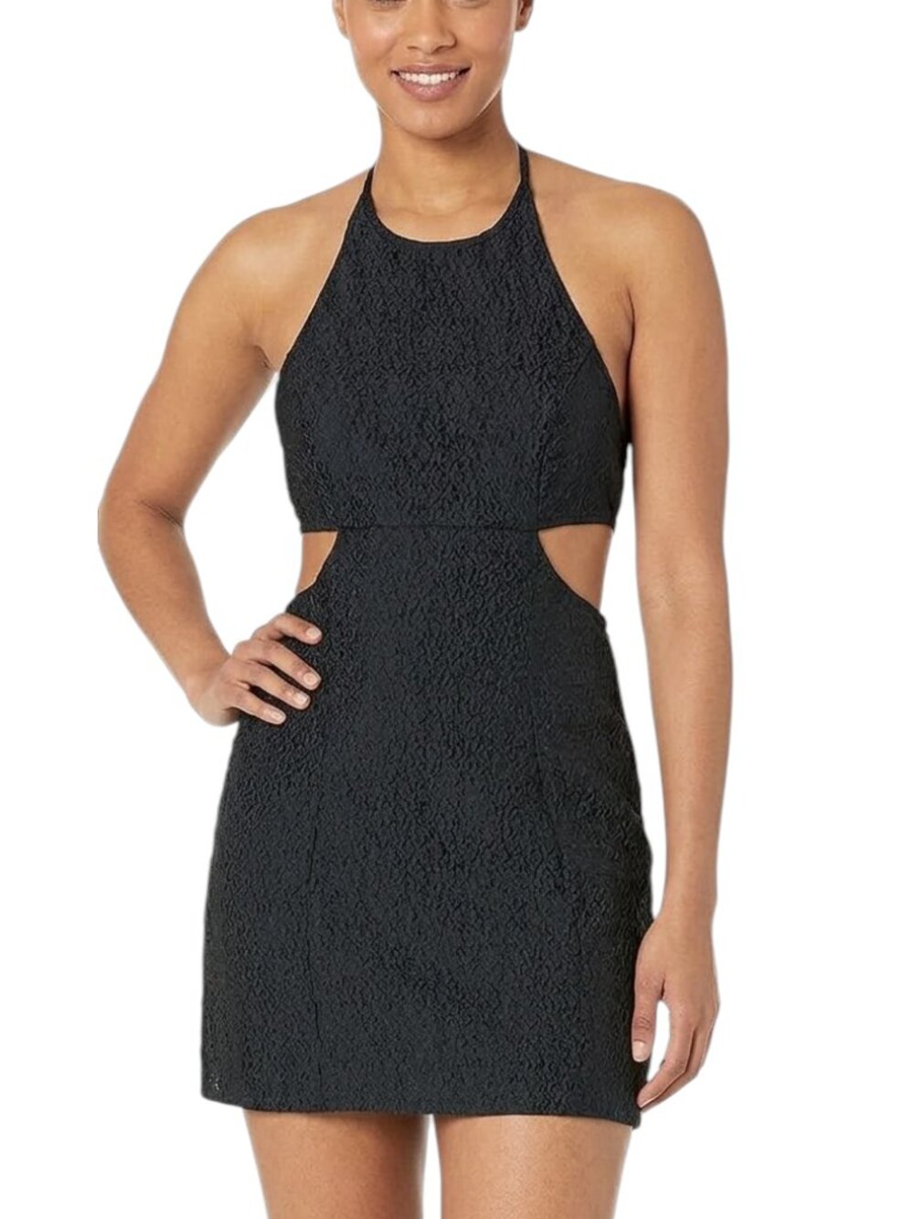 ASTR the Label Women's Laylin Halter Cutout Mini Dress, Medium, Black, NWT